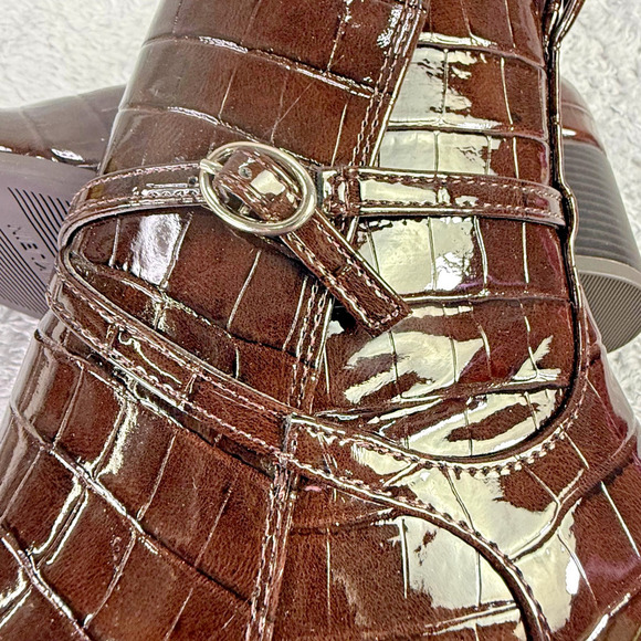 Anne Klein Makanda Ankle Boots Brown Croc Women's Size 8.5 Strappy Booties iFlex - Picture 7 of 11